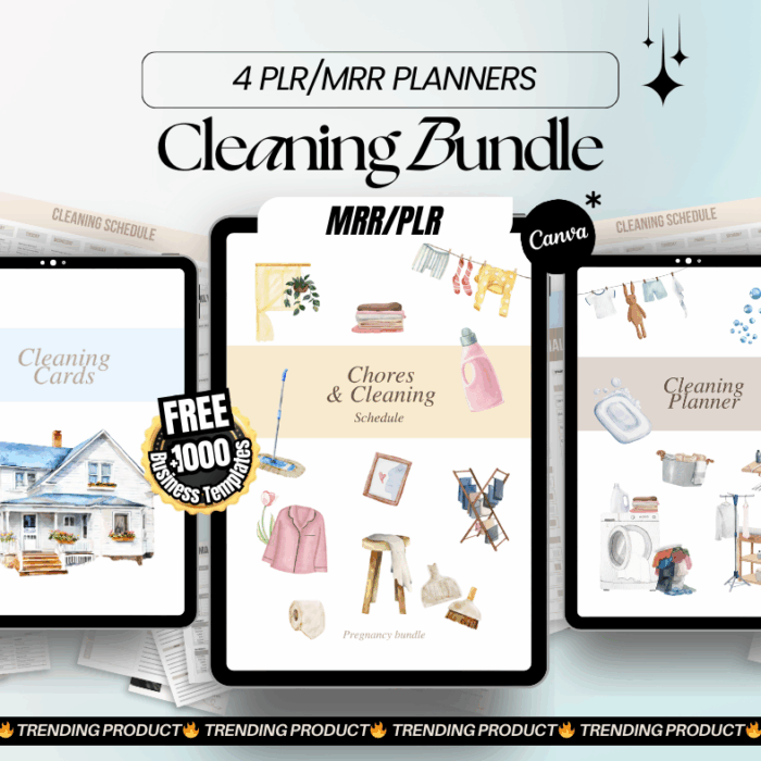Cleaning Schedule & Family Chore Chart PLR Digital Planner | Weekly Cleaning Checklist | Master Resell Rights MRR Printable
