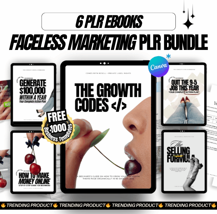 Faceless Marketing Bundle | 5 PLR Digital Products, Ebooks with Master Resell Rights for Money Making Online & Passive Income