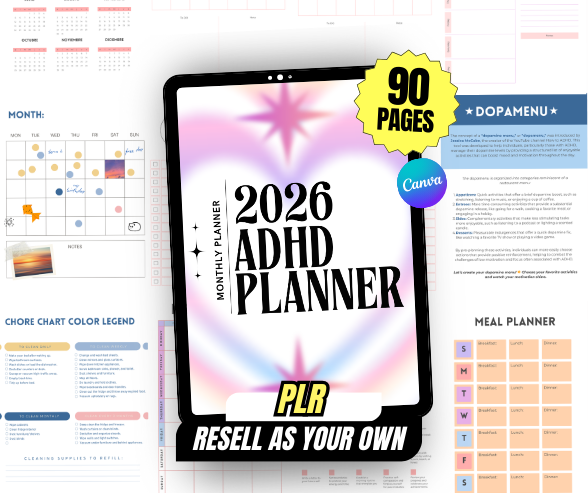 ADHD Planner Digital Printable with Brain Dump, Time Management, Neurodiversity Resources & Sections for Daily Organization